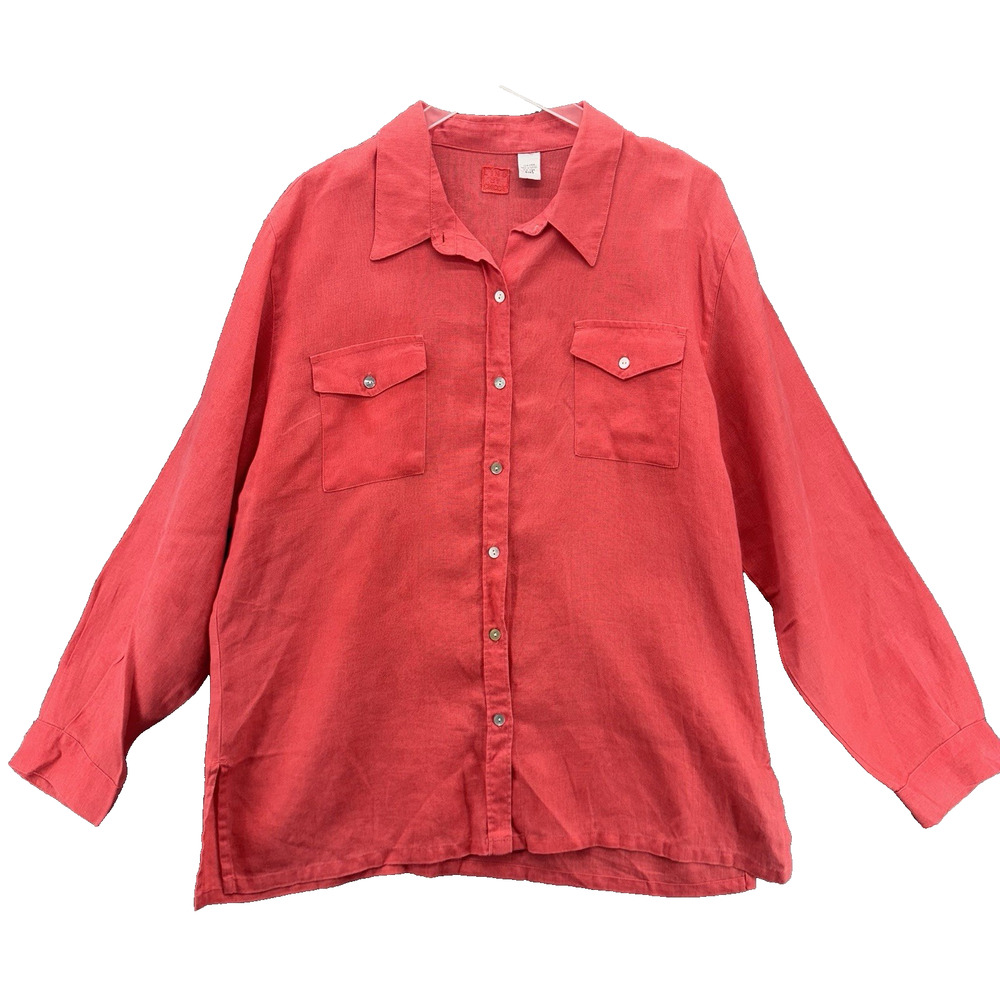 LINO by Chicos Womens Button Up‎ Top Size 3- XL Coral Red Coastal Grandma Preppy